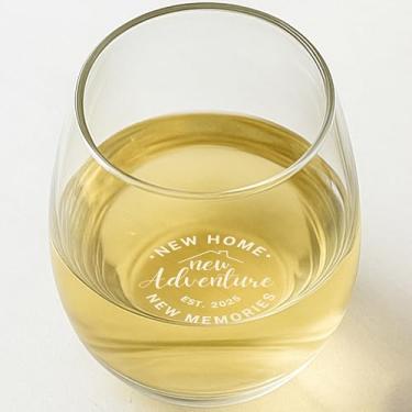 Imagem de Taça de vinho sem haste gravada para mulheres | 425 g Design de inauguração de casa personalizada Taças de vinho gravadas a laser | Presentes personalizados para aquecimento de casa nova casa