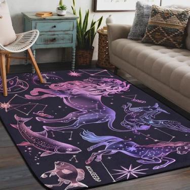 Imagem de Tapete de área para sala de estar, lavável à máquina, galáxia Ainmal, leão, unicórnio, tapete antiderrapante, tapete macio para sala de estar, quarto, sala de jantar, berçário, cozinha, decoração de