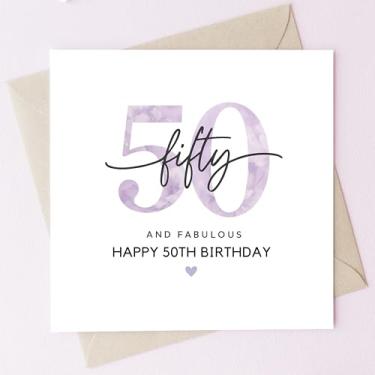 Imagem de TEEMI - Cartões de aniversário 30º 40º 50º 60º - E cartão de aniversário fabuloso marco para mulheres com envelope, cartolina premium 300 g/m², design roxo em aquarela em branco para mãe, irmã, amiga