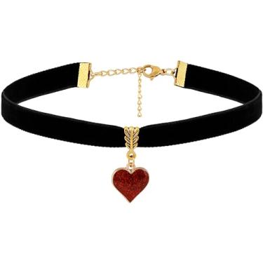 Imagem de Sacina Gargantilha gótica de coração preto, gargantilha de veludo preto, gargantilha gótica, gargantilha gótica, colar vintage, colar estético Y2k, presente de joias de Natal de ano novo para