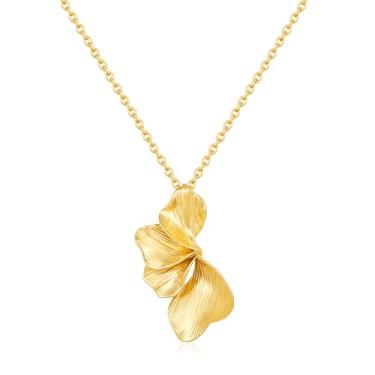 Imagem de FILMOON Colar feminino texturizado grosso com pingente de flor banhado a ouro 18 K, joia boho moderna