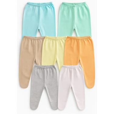 Imagem de Kit 5 Calças Mijão Algodão Com Pé Para Enxoval do Bebê Menino Menina -