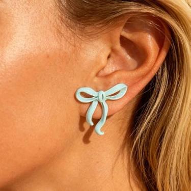 Imagem de Brincos de laço azul para mulheres, brincos de fita, joias, presente de Natal, Natal, meias, Medium, Latão, Sem pedra preciosa