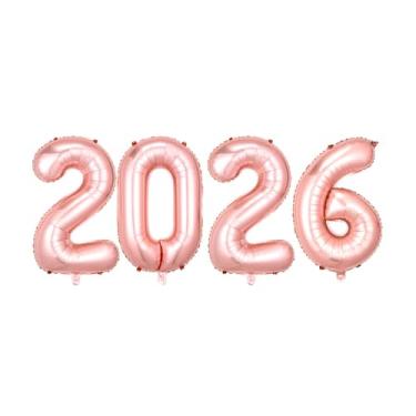 Imagem de Balões com números de alumínio 2026, balão com números de ouro rosa de 40,64 cm, suprimentos para festa de festival de véspera de ano novo