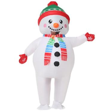 Imagem de Arokibui Fantasia inflável de boneco de neve, fantasia de Natal, festa de Halloween, decoração de Natal, Vermelho, G