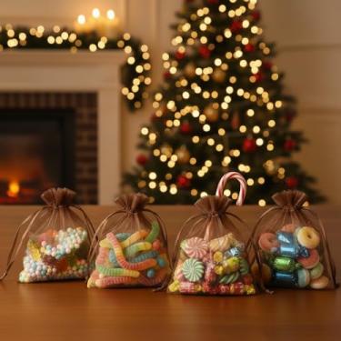 Imagem de 50 peças de sacos de presente de organza com cordão transparente para lembrancinhas de casamento de doces, embalagem de joias, suprimentos de embrulho de presente 9 x 12 cm