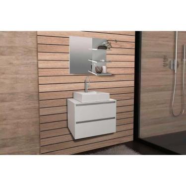 Imagem de Armário C- Balcão Banheiro Suspenso Bn3607 S-cuba 60cm E Espelho Bn3608 Branco - Tecno Mobili