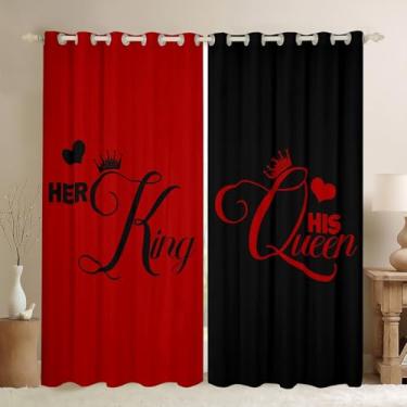 Imagem de Cortinas blackout com coroa de rei e rainha, cortinas Her King and His Queen, 2 painéis 96 cm L x 114 cm C, cortinas e cortinas românticas para o dia dos namorados, decorações de 50 anos, presentes de