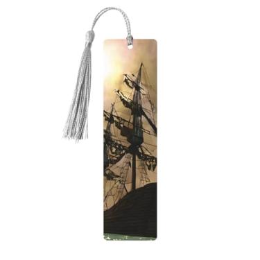 Imagem de Marcadores de página personalizados de madeira com estampa de navio pirata, acessórios exclusivos para homens e mulheres, atende a todas as necessidades dos amantes de livros