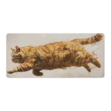 Imagem de FoRes Tapete de mouse grande para corrida gato laranja base de borracha antiderrapante tapete de mesa laptop acessórios de computador suprimentos bloco de escrita para escritório casa 40 x 90 cm