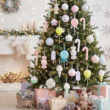 Imagem de Vertintong Conjunto de 34 peças de enfeites de natal pastel doce terra sortidos decorações de pendurar para árvore de Natal, enfeite pastel grande para árvore de Natal, guirlanda, artesanato