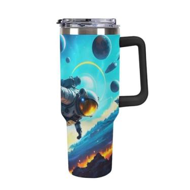 Imagem de Copo de carro de grande capacidade de 1,134 g Copo Stanley Astronauta Planeta Viagem Espacial Aço Inoxidável Isolado a Vácuo Copo de Café Selado para Porta-Copos de Carro e Exterior À Prova de
