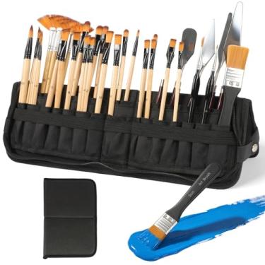 Imagem de Conjunto de 38 pincéis de tinta, sortidos redondos, planos, foscos, angulares, ventiladores e delineadores para acrílico, aquarela, óleo e guache, bolsa de armazenamento portátil para artistas