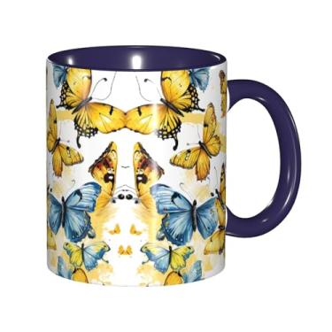 Imagem de Zeraoke Canecas de café criativas desenhadas à mão com estampa de borboletas coloridas, personalizadas, presente para família, tamanho de 325 ml, unissex