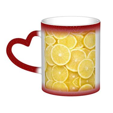 Imagem de Caneca de café divertida de limão amarelo, copo de cerâmica com mudança de cor sensível ao calor 12 Oz, para café/chá/leite/cacau, para adolescente/aniversário/festival/presentes