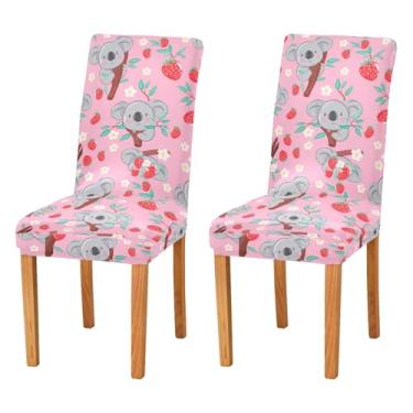 Imagem de Wassud Capas de poltrona de coalas com morangos para jantar, capa elástica para cadeira de cozinha, capa lavável para cadeira, conjunto de 2