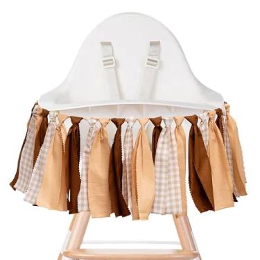 Imagem de Raoformi Faixa de tecido guingão marrom - Tema de urso de pelúcia, faixa de cadeira alta, decoração de festa, guirlanda de pano rústica para feriado/decoração de primeiro aniversário, guirlanda de