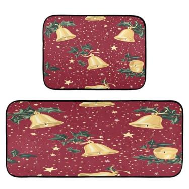 Imagem de Qilmy Tapete de porta com sino de Natal, 2 peças, tapete de entrada frontal, antiderrapante, alivia a fadiga, lavável, tapete para cozinha, quarto, varanda73