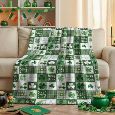 Imagem de Horaldaily Cobertor de flanela para o dia de São Patrício, manta xadrez de búfalo verde, patchwork, macio, felpudo, aconchegante, cobertores de lã para sofá, cama, presente ideal para crianças e