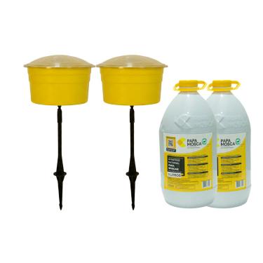 Imagem de Kit 2 Armadilha + Atrativo Papa Mosca Captura Atrai Mata Mosca Com Suporte 5 á 20 Litros Jt Home (10 LITROS)