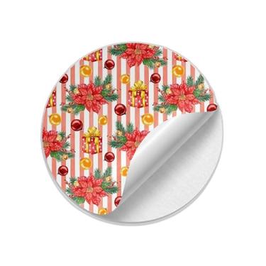 Imagem de Adesivos Redondos Natalinos 25 Unidades Ilustração Aquarela Coroa de Natal - Tamanho 50x50cm