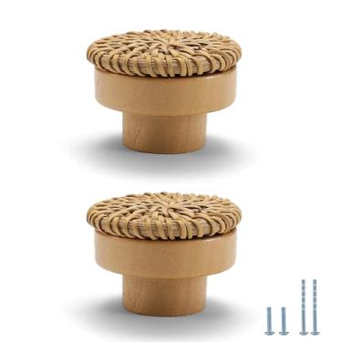 Imagem de Evionlin 4 peças G feitas à mão Boho vime trançado puxadores decorativos decoração de casa móveis de madeira boho (faia)