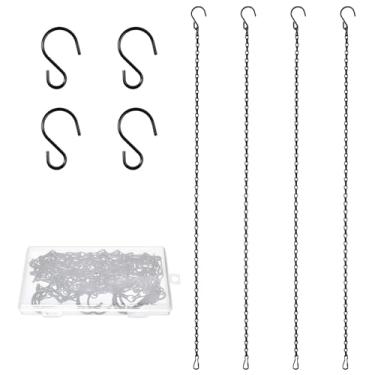 Imagem de Pacote com 4 correntes de cesta suspensa de 64 cm com ganchos para alimentadores de pássaros, cesta de plantadores, lanternas, sinos de vento e artesanato decorativo faça você mesmo, corrente preta