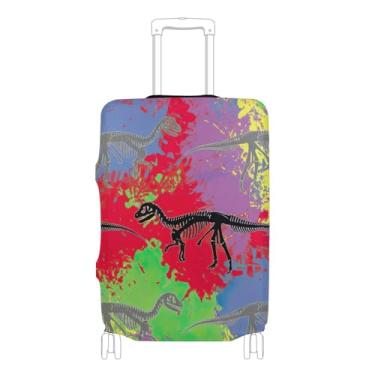 Imagem de Joisal Capa de mala fofa protetora de bagagem, esqueletos de dinossauro, colorido, antiarranhões, capa de viagem para mulheres, P, serve para capa de 45 a 50 cm, Esqueletos de dinossauro coloridos, S