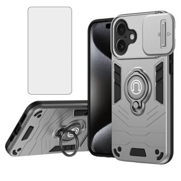 Imagem de Asuwish Capa de telefone para iPhone 16 de 6,1 polegadas com película protetora de tela de vidro temperado capa fina magnética resistente suporte suporte de celular híbrido resistente i Phone16 i16 16