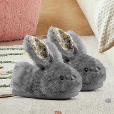 Imagem de Chinelos infantis para meninos e meninas, coelhinhos, fofos, antiderrapantes para inverno, adequados para ambientes internos e externos, Cinza escuro, 8-9.5 Toddler
