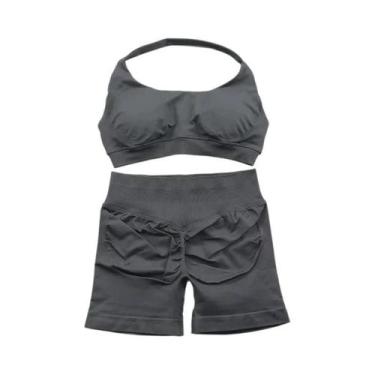 Imagem de Conjunto De Top E Shorts Sem Costura De Cintura Alta Para Academia 2 P