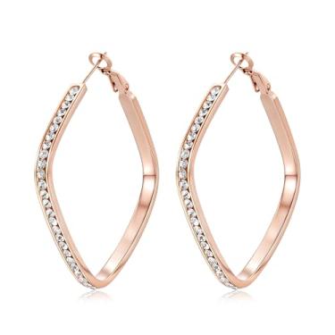 Imagem de CiNily Brincos geométricos de argola grande para mulheres adolescentes hipoalergênicos de aço inoxidável brincos quadrados de zircão cúbico multicolorido, argola média, joias banhadas em ouro, prata