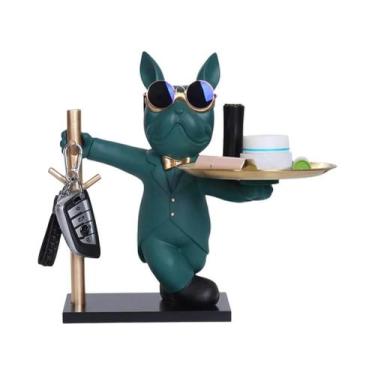 Imagem de Escultura De Bulldog Francês Em Metal, Bandeja, Cofrinho, Suporte Para