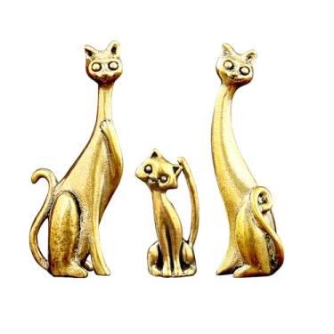 Imagem de SAINWORDS Estátua de gato amoroso, estatueta familiar, metal, cobre, latão, portátil, tamanho mini, escultura, decoração de casa, mesa de escritório, decoração de mesa, ornamento de painel de carro (E
