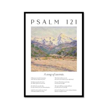 Imagem de Coleção de Salmos das Escrituras Monet Van Gogh Famosa Pintura em Aquarela Impressão Verso da Bíblia Pôster em Tela Decoração de Parede de Casa Cristã (SKU1,30.5x40.6 cm = (30x40cm), Moldura de metal