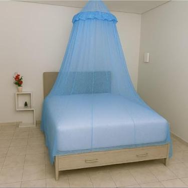 Imagem de Mosquiteiro de Teto Rendinha Resistente com Elástico – Casal, Queen, Solteiro e Cama Box | Proteção Contra Mosquitos(Casal Box,Azul)