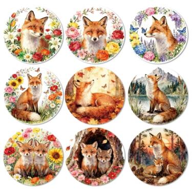 Imagem de ANATTASOUL Conjunto de 9 porta-copos de madeira coloridos de raposas e flores, presente de inauguração de casa redonda a granel para casa nova, proteção de mesa de centro decorativa de 9,9 cm para