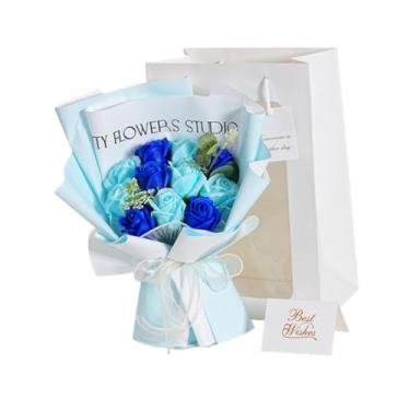 Imagem de Wswqop Buquê de Rosas Preservadas Românticas que Duram de 2 a 3 Anos, Ideal para Cerimônias de Dia dos Namorados, Dia Mães, Esposa e Namorada, Azul