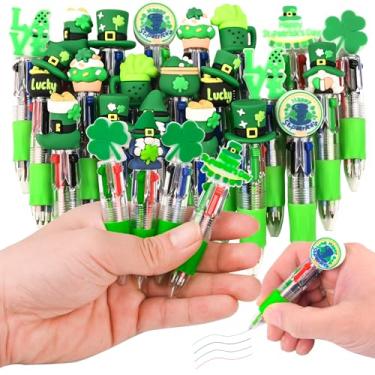 Imagem de LiYiQ 25 canetas coloridas multicoloridas para Dia de São Patrício em um desenho animado, fofa, divertida, 4 em 1, cartola, kawaii, botas de couro trevo, gnomo, cerveja, canetas esferográficas legais