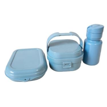 Imagem de Kit Infantil Marmita com Divisória 660ml + Sanduicheira e Garrafinha de Agua 280ml Lancheira Pequena, Adequado para Festivais Locais e Reuniões em Casa(AZUL)