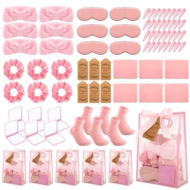 Imagem de Hillsuren 54 peças de prêmios de chá de bebê para vencedores prêmios presentes 6 conjuntos com faixas de cabeça máscaras de olhos espelhos, laços de cabelo, clipes de cabelo, meias sacos de