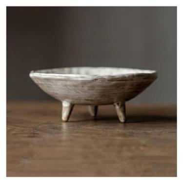 Imagem de fruteira cesta Prato alto de cerâmica zen, prato alto para lanche de frutas, tigela pequena de frutas, design retrô, bandeja de frutas artesanal decorativa bancada