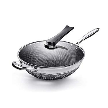 Imagem de Conjunto de panelas frigideira antiaderente de 32 cm de aço inoxidável, frigideira, favo de mel com tampa de vidro, frigideira de cozinha