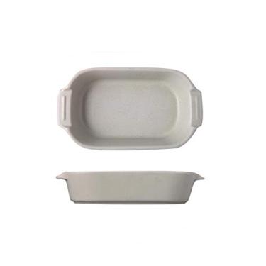 Imagem de Prato de jantar retangular de cerâmica, prato de sopa para uso familiar com alça, prato de cozimento adequado para queijo, arroz, pratos de jantar de cores sortidas (cor: cinza, tamanho: pacote com 2