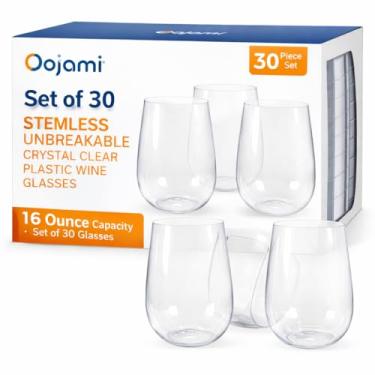 Imagem de Oojami Conjunto de 48 taças de vinho de plástico transparente inquebráveis sem haste com 48 (473 ml)