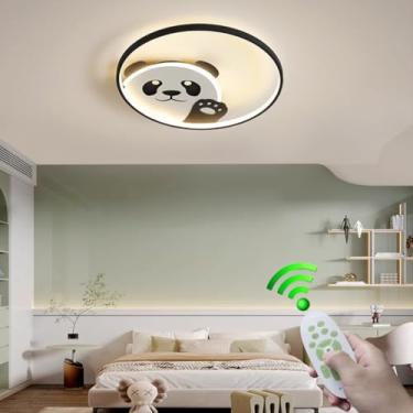 Imagem de Luminária de teto moderna com desenho de panda, formato fofo, dimerizável, nas cores preto e branco, com controle remoto. Ideal para quarto infantil, quarto de bebê, escritório, restaurante