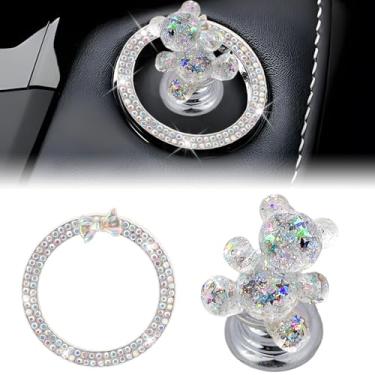 Imagem de LuneClat Capa de botão Bear Push to Start - Capa de cristal de resina para iniciantes e decalque de anel decorativo brilhante, acessórios de interior de carro, decoração de botões de partida/parada do