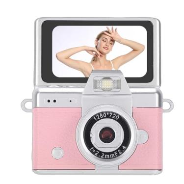 Imagem de Dpofirs Câmera Digital Com Mini Chaveiro, Gravador de Vídeo retrô de Tamanho de Bolso 1080P Com Tela Giratória de 180 °, Câmera de Colar Grande Angular para Ciclismo No Campus de Viagens (Rosado)