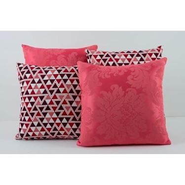 Imagem de Kit 4 Almofadas Decorativas Mosaico Cheias 42x42 em Suede e Jacquard com Zíper para Sofá Sala(Rosa)