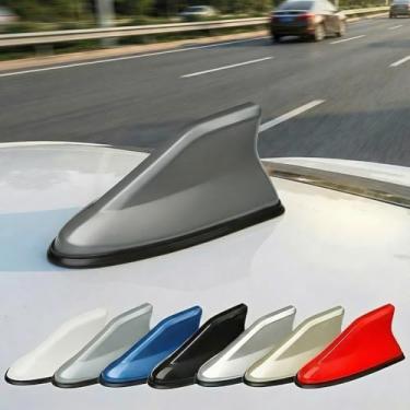 Imagem de Capa de antena Shark Fin – antena universal ABS para carro com fita adesiva, acessório de decoração exterior de veículo à prova d'água para recepção e estilo aprimorados do sinal/cinza
